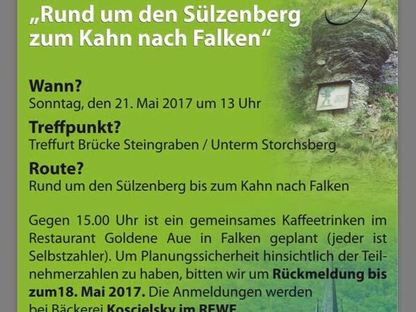 Einladung zur Wanderung rund um den Sülzenberg zum Kahn nach Falken